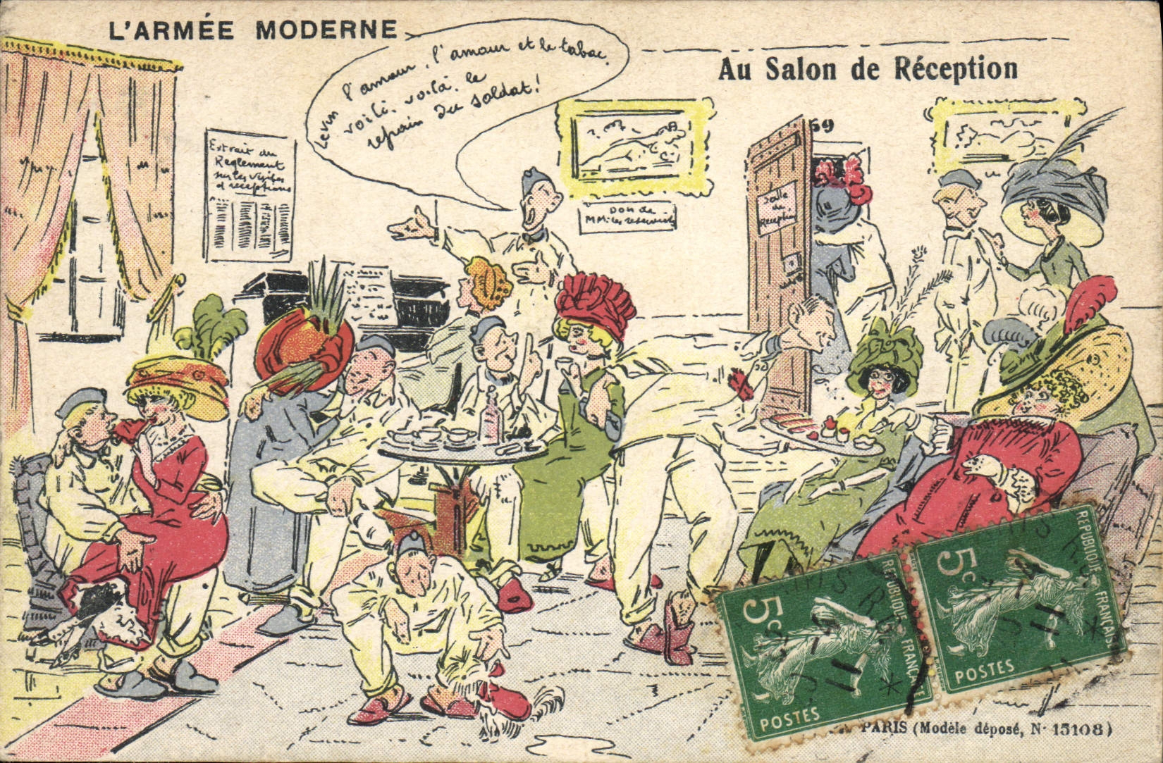L'ARMÉE MODERNE — L'amour et le tabac — Au Salon de Réception — Éditeur E.R., Paris, N° 15108