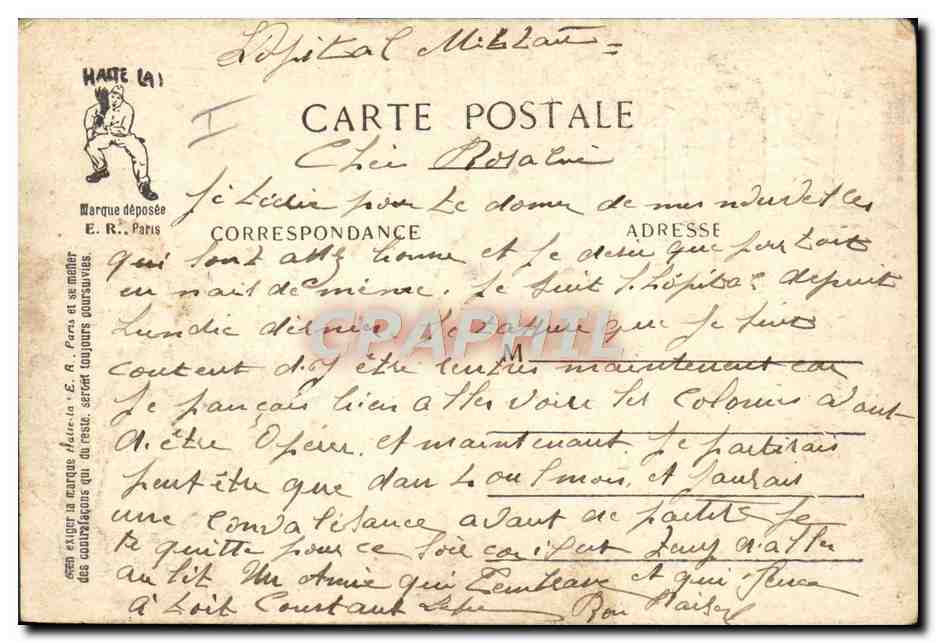 La Journée du Soldat — Minuit - Le coucher — E.R. Paris, N° 15.108 — Verso