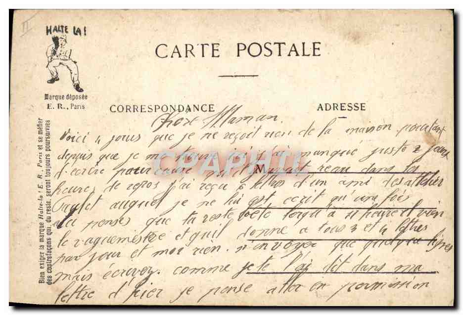 Manœuvres de la Pièce - Gare les Cors. — La Vie Militaire, E.R. Paris, Modèle déposé n° 14877 — Achterkant