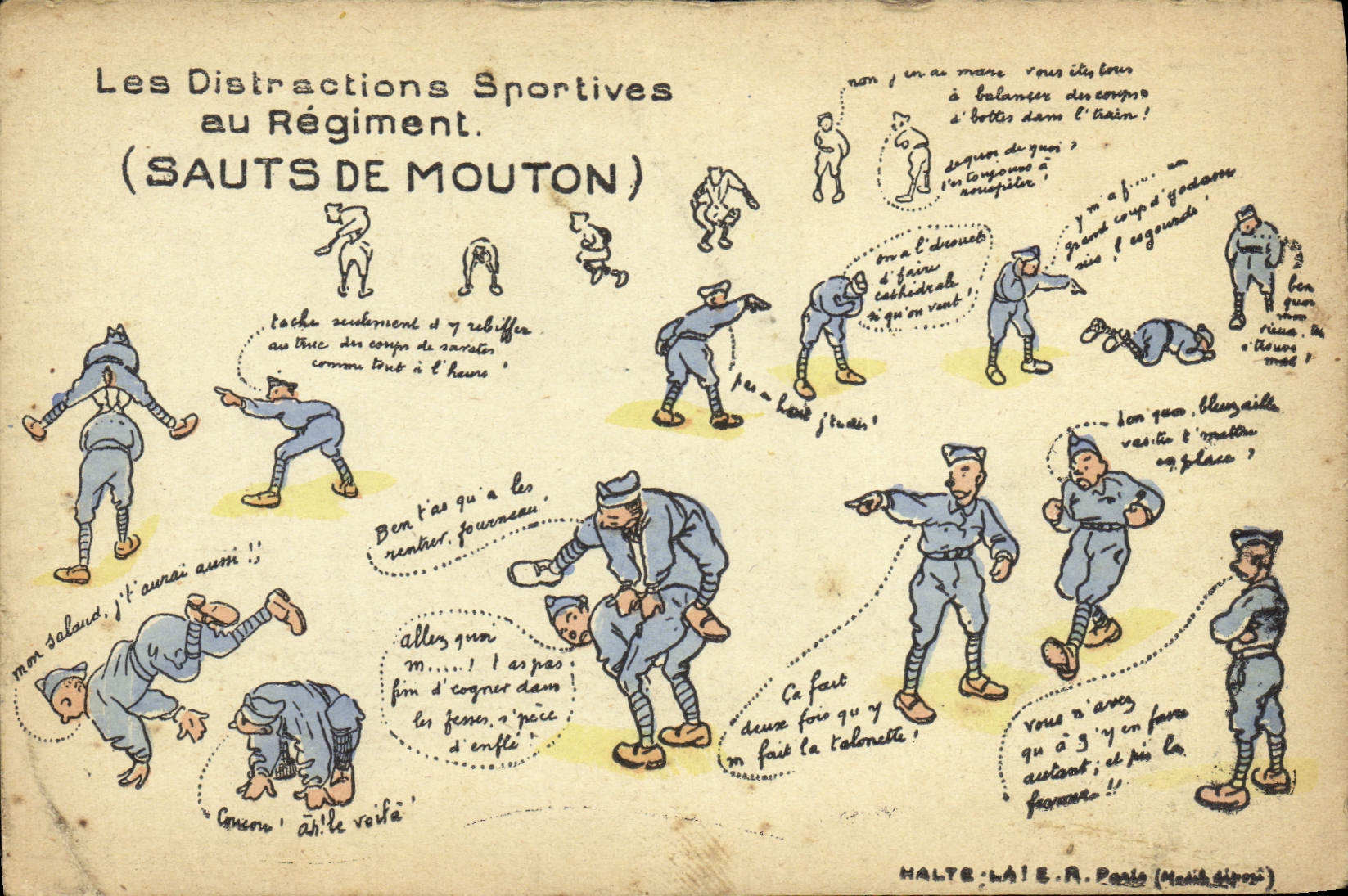 Les Distractions Sportives au Régiment — (Sauts de Mouton) — HALTE-LA ! E. A. Poëte (Moulin-à-Papier)