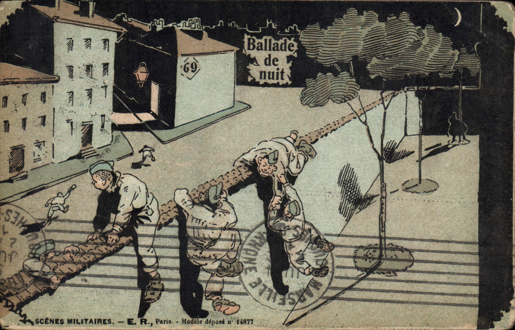 CPA Militaria Ballade de nuit