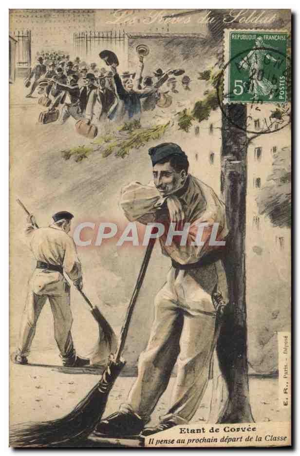 Soldaten im Dienst — Er denkt an den nächsten Abgang der Klasse — E.R., Paris, Impr. de la République Française