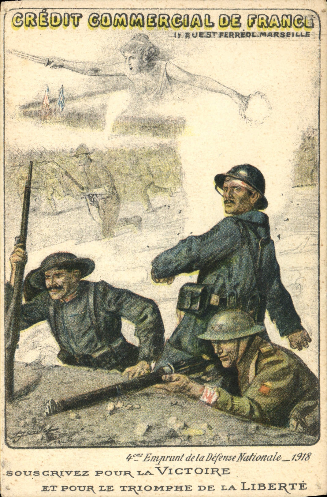 CPA Militaria Credit Commercial de France Emprunt de la Defense Nationale 1918