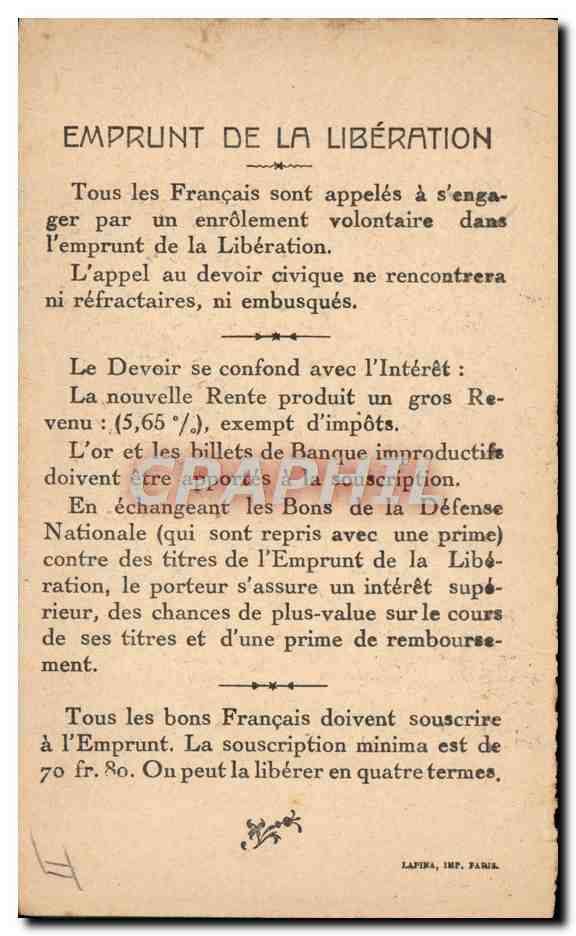 CPA Militaria Emprunt de la liberation Marechal Joffre Vainqueurs de la Marne  — Rückseite