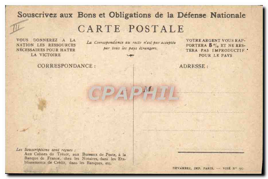 CPA Militaria Bons de la Defense Nationale — Verso