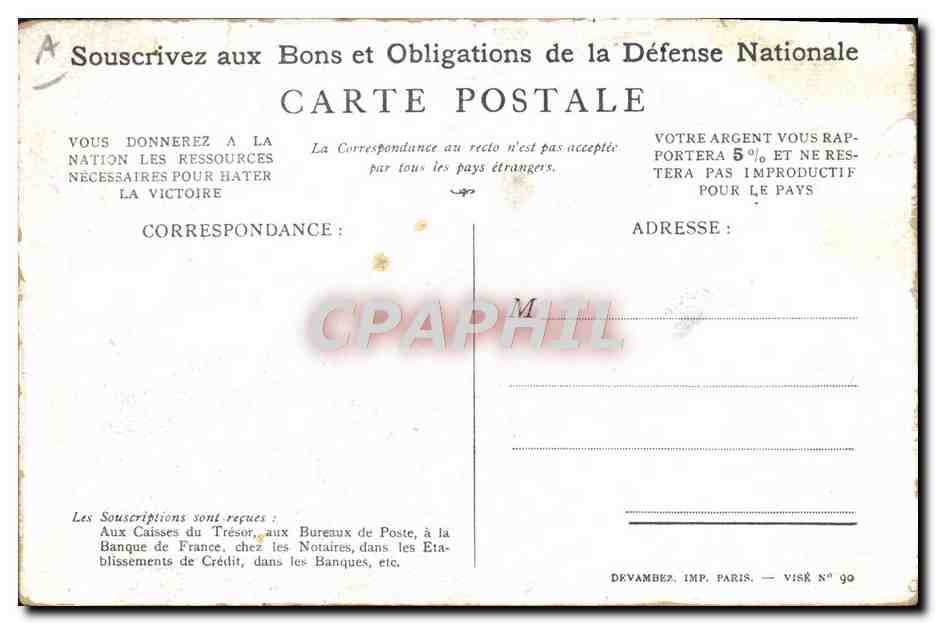 CPA Militaria Bons de la Defense Nationale — Rückseite