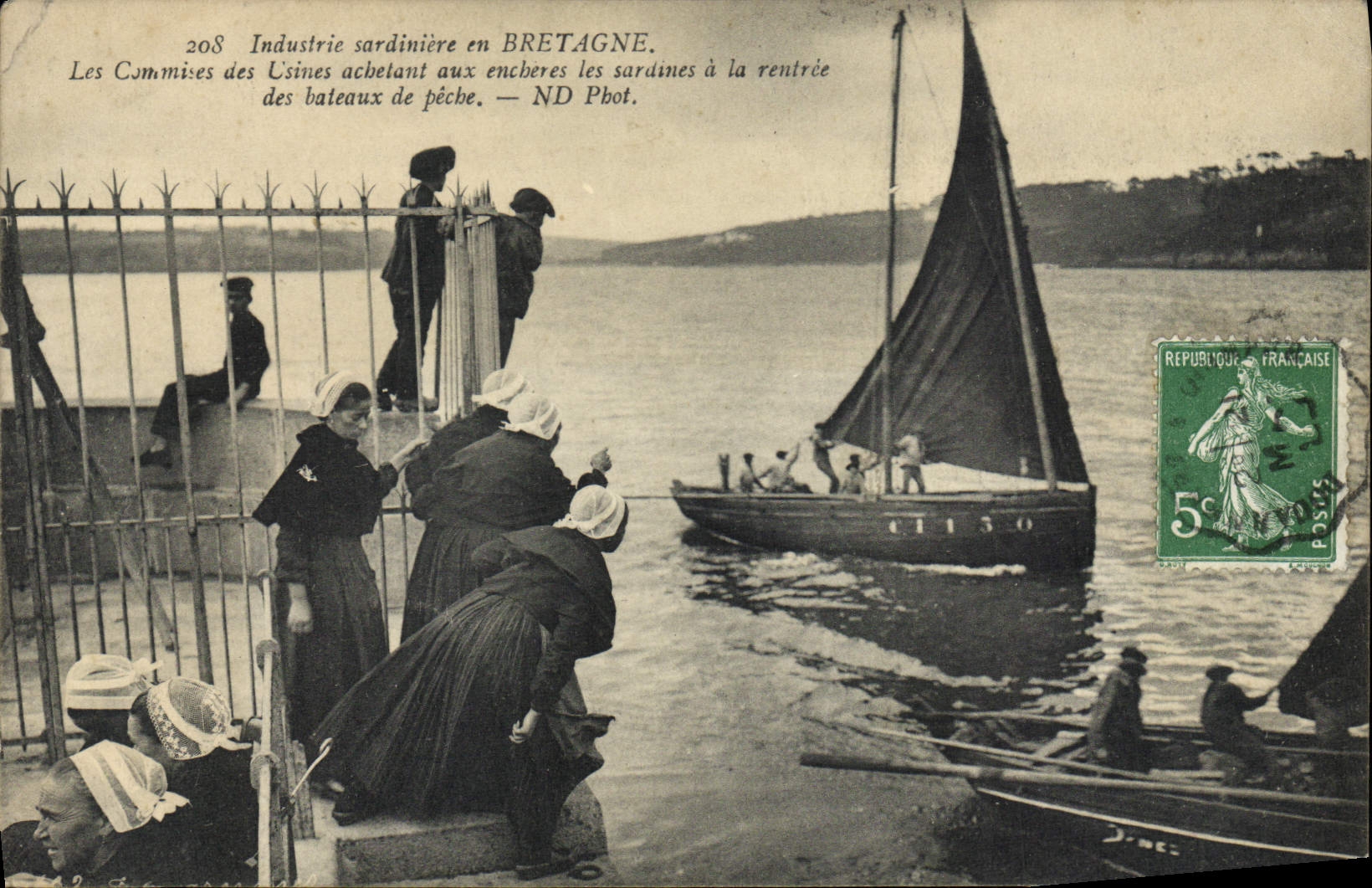 CPA Folklore Industrie sardiniere en Bretagne Les commises des usines achetant aux encheres les sardines