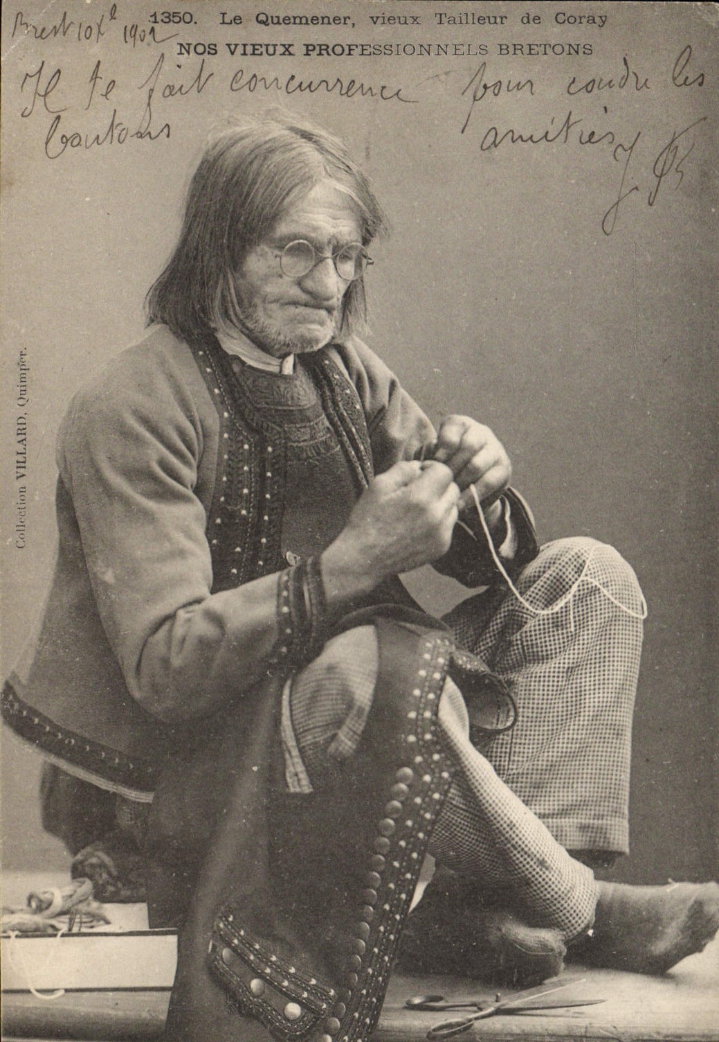 Le Quemener, vieux Tailleur de Coray — Nos Vieux Professionnels Bretons — Collection VILLARD, Quimper, n°1350