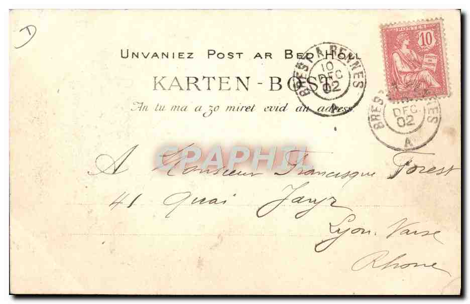 Le Quemener, vieux Tailleur de Coray — Nos Vieux Professionnels Bretons — Collection VILLARD, Quimper, n°1350 — Verso