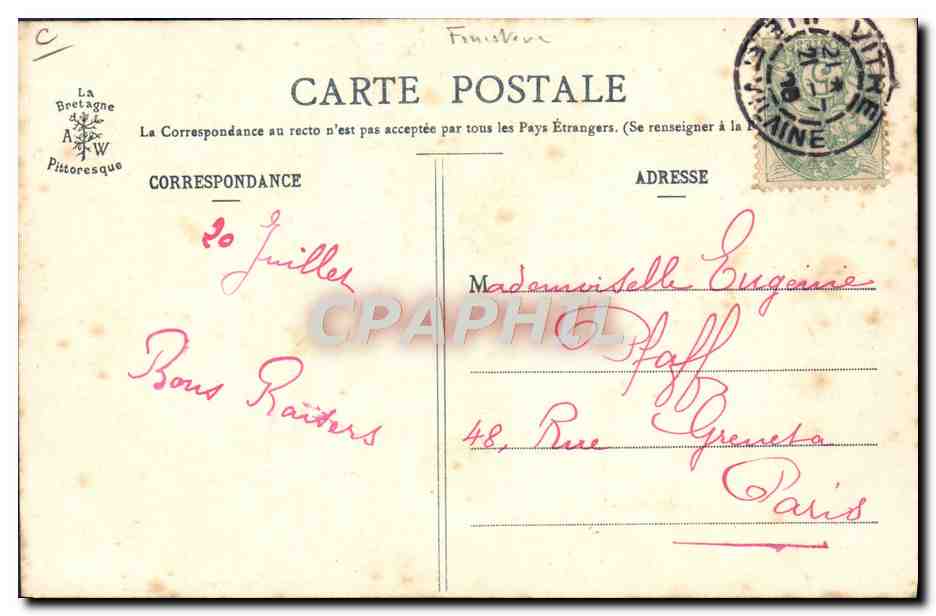 CPA Folklore Bretagne Vieille porteuse d'eau de morlaix Tabac — Rückseite