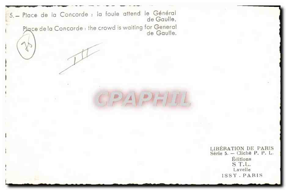 Place de la Concorde — foule attendant le Général de Gaulle — Éditions S.T.L. Lavelle, Série 5 — Verso