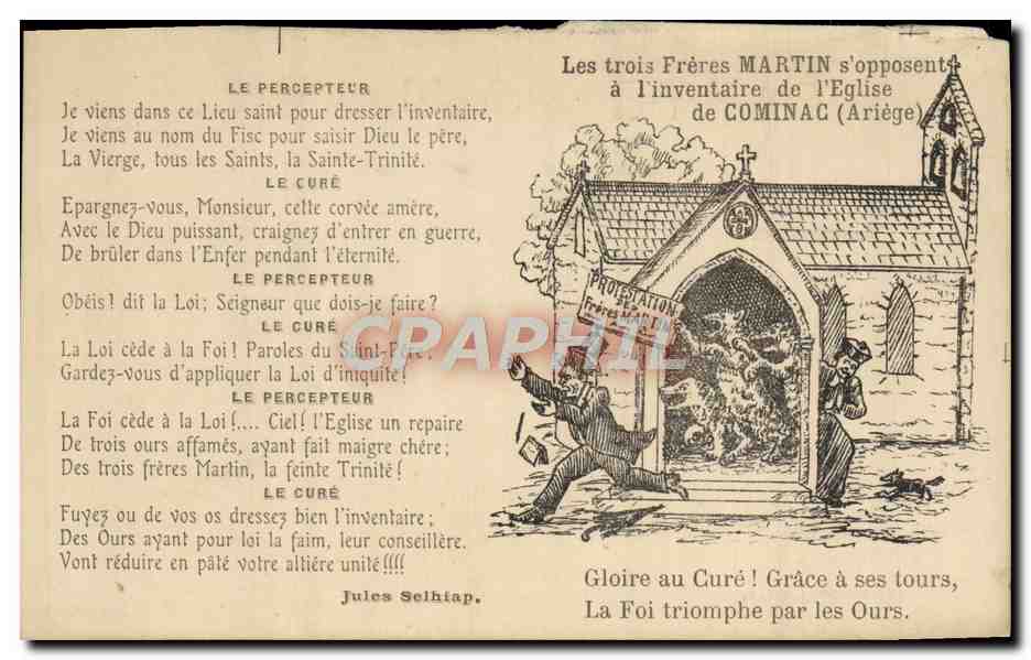 CPA Les trois freres s'opposent a l'inventaire de l'eglise de Cominac Ariege Chien