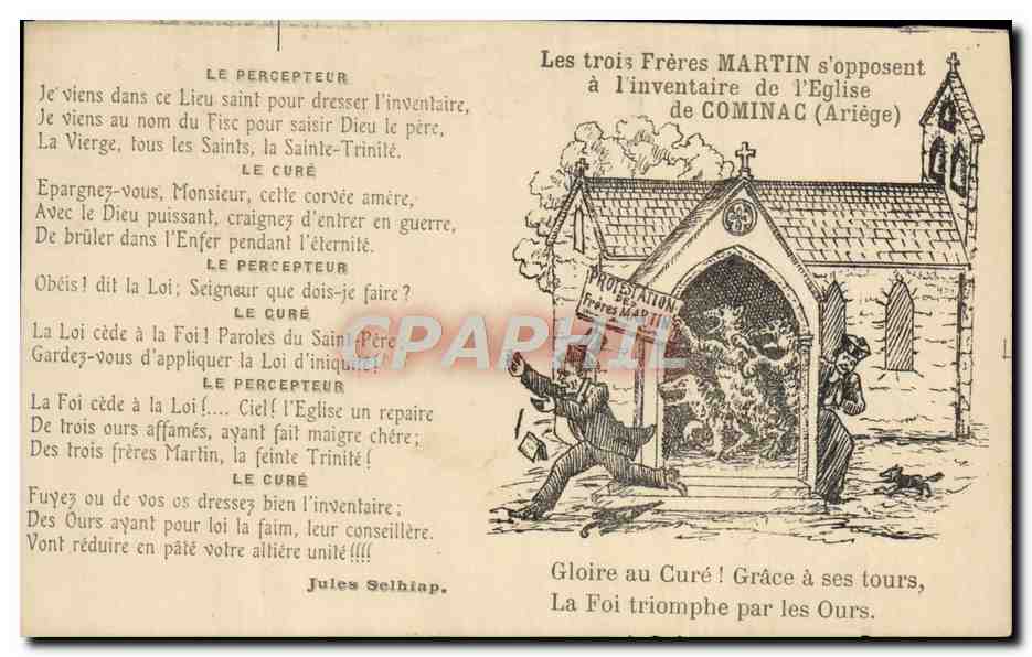 CPA Les trois freres s'opposent a l'inventaire de l'eglise de Cominac Ariege Chien