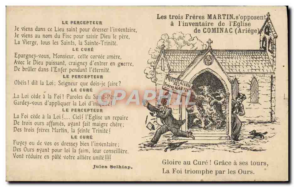 CPA Les trois freres s'opposent a l'inventaire de l'eglise de Cominac Ariege Chien