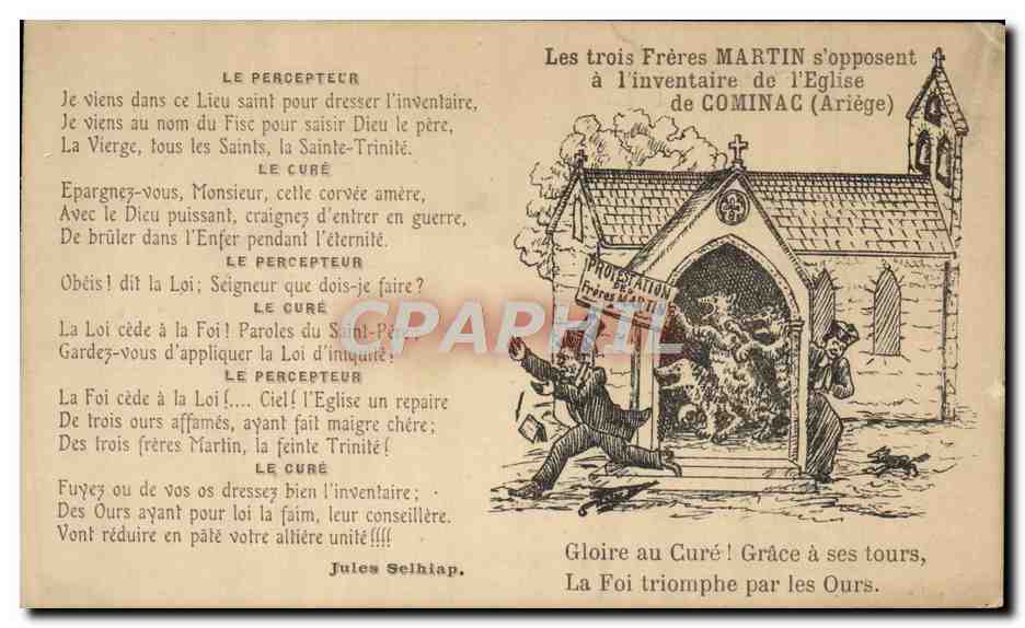 CPA Les trois freres s'opposent a l'inventaire de l'eglise de Cominac Ariege Chien