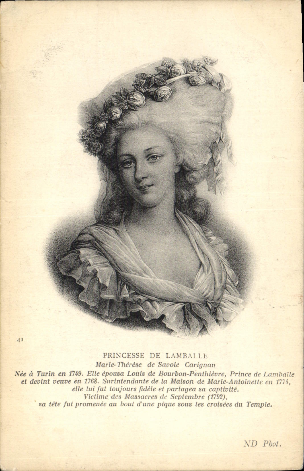 Princesse de Lamballe — Marie-Thérèse de Savoie Carignan — ND Phot.