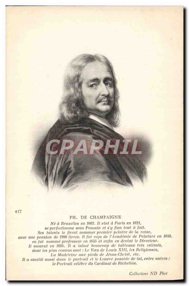 Portrait de Philippe de Champaigne — Éditeur : Etablissements Neurdein, Paris — N° 437 - Recto