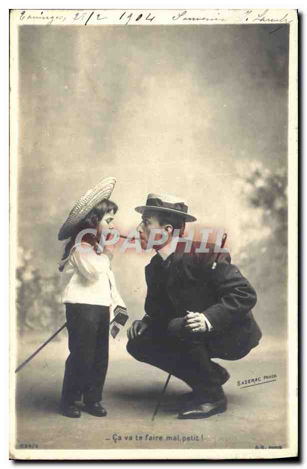 CPA Fantaisie Homme Enfant Tabac Cigare