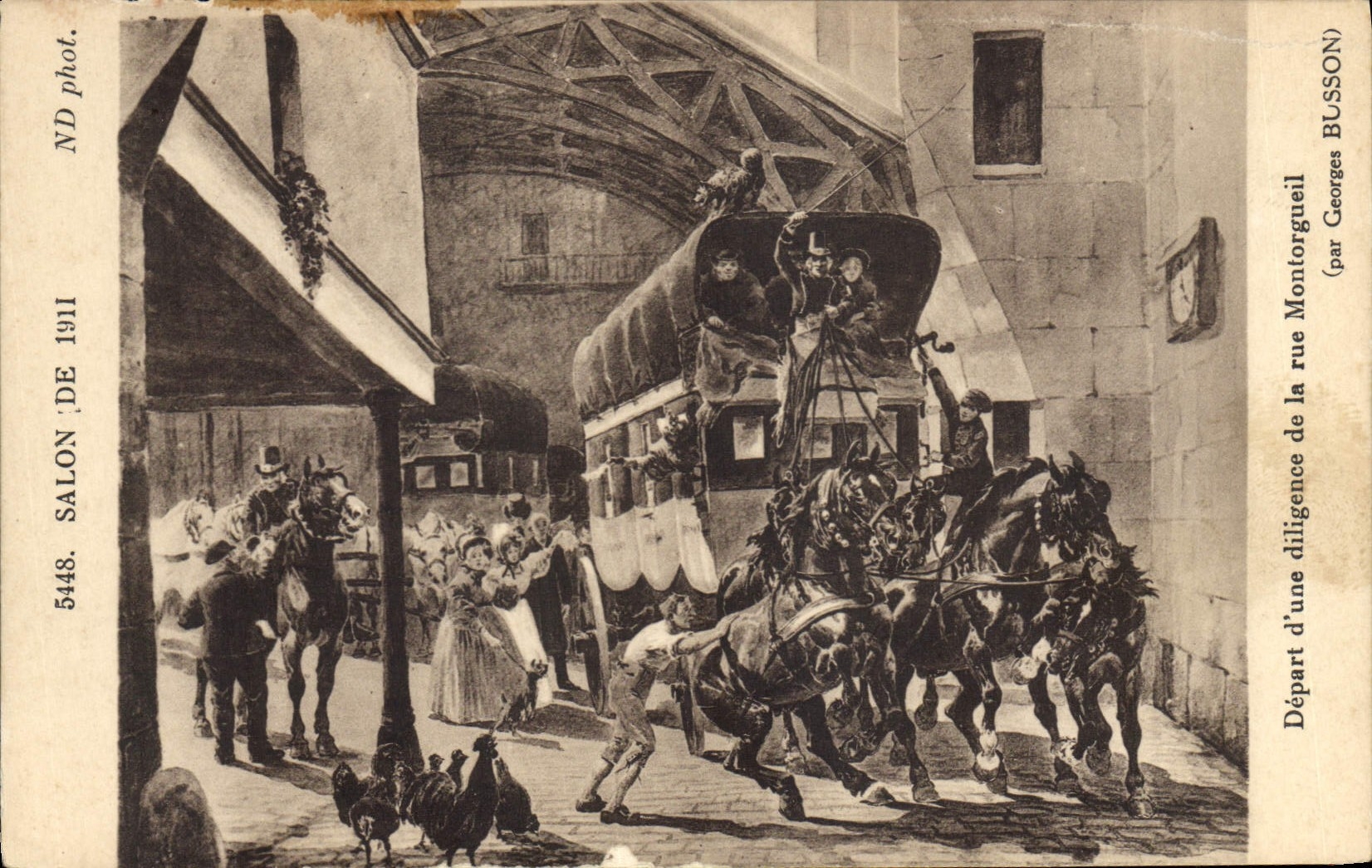 Départ d'une diligence de la rue Bussone — (par Georges Montorgueil) — Salon de 1911, n° 5448