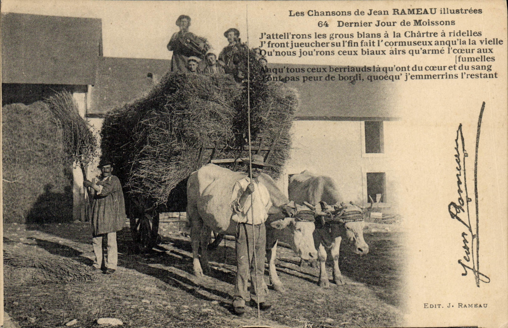 CPA Attelage Les chansons de Jean Rameau Dernier jour de moissons