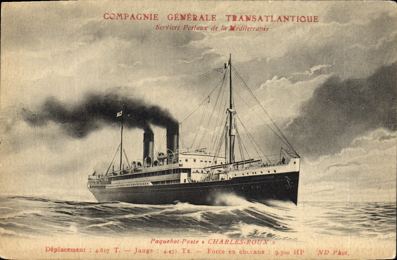 CPA Bateau Paquebot Poste Compagnie Generale Transatlantique Charles Roux