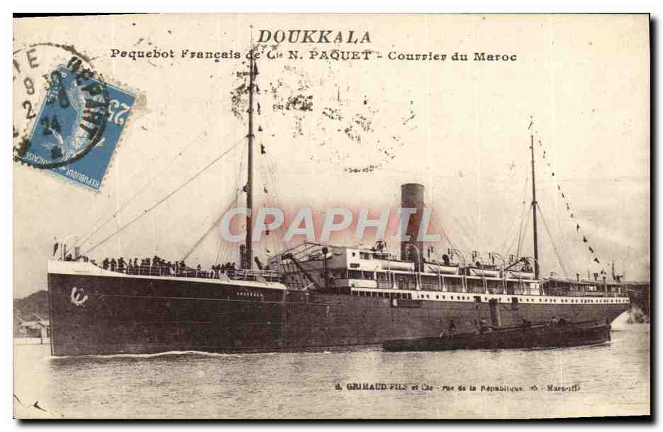 Doukkala — Paquebot français de la N. Paquet - Courrier du Maroc — éditeur Grimaud Fils & Cie