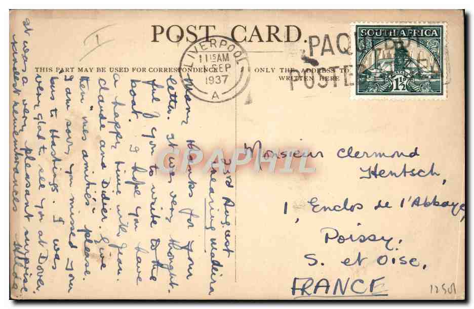 CPA Bateau Union Castle Line to South and East Africa Motor Vessel Dunnottar Castle — Verso