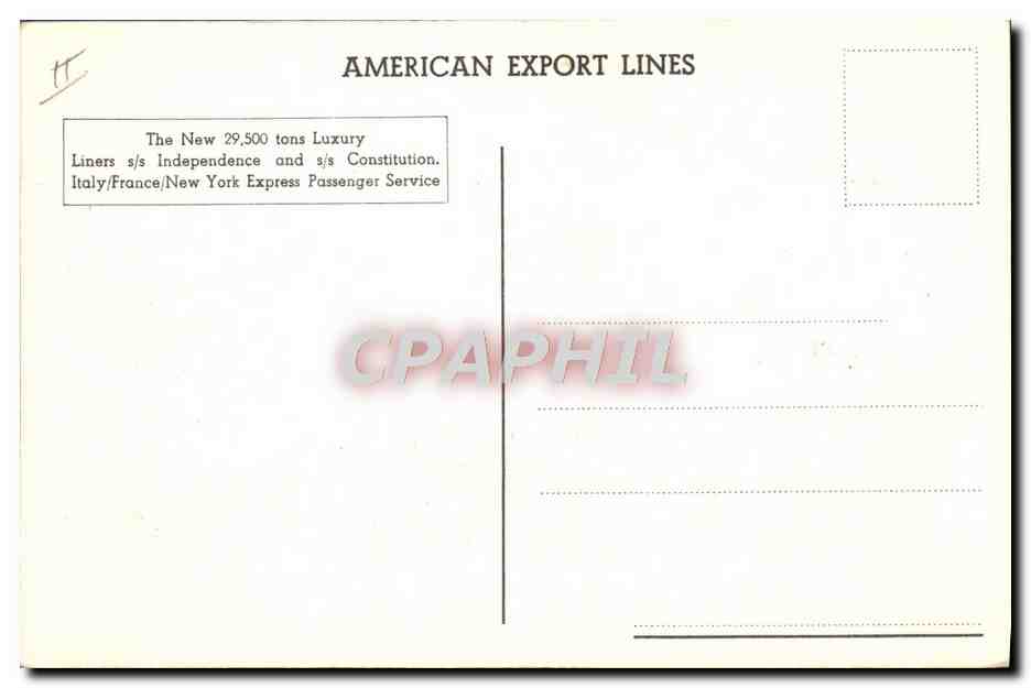 Côte d'Azur — Le paquebot Independence — American Export Lines — Verso