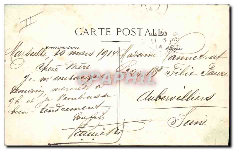 Frans schip van de Messageries Maritimes « DUMBÉA » — H. Grimaud et Cie, Marseille — Herinnering aan een Reis — Achterkant