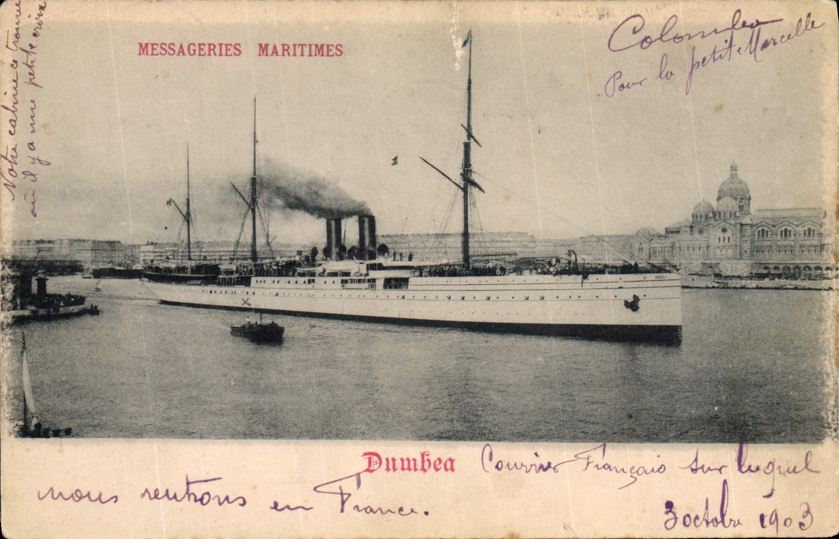 CPA Bateau Paquebot Dumbea Messageries Maritimes