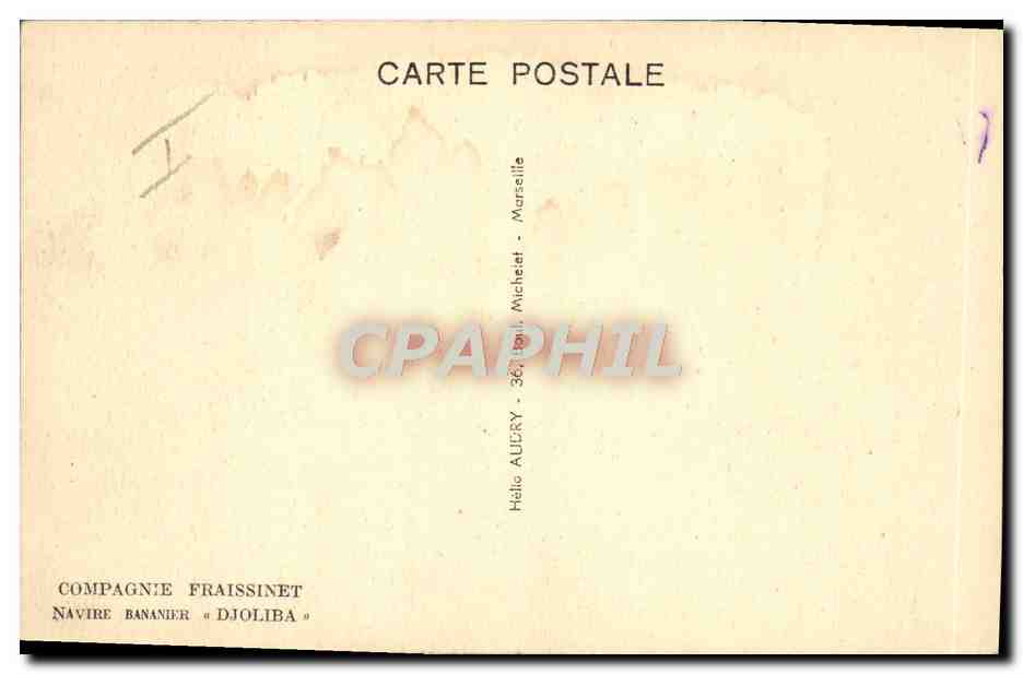 Navire bananier « Djoliba » — Compagnie Fraissinet — éditeur Halo Auléry, Marseille — Verso