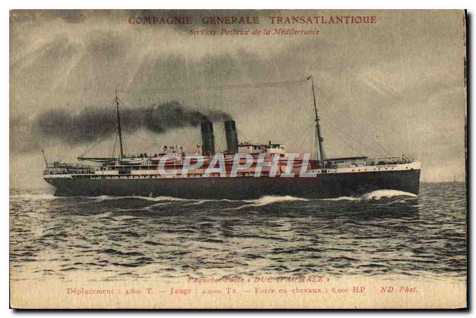 Le vapeur Duc d'Autun — Compagnie Générale Transatlantique — éditeur ND Phot.