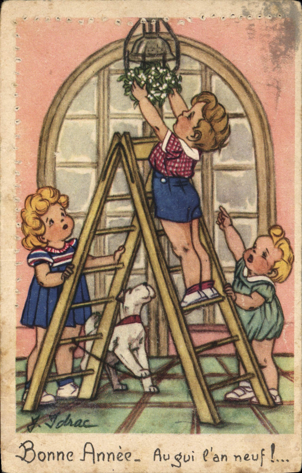 CPA Fantaisie Illustrateur Enfants Chien