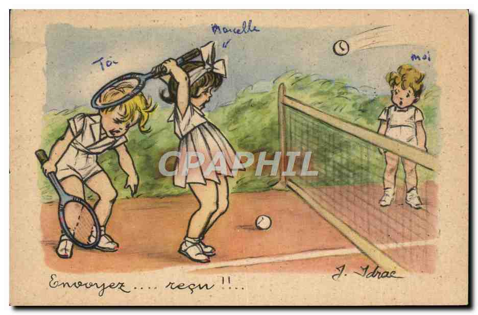 CPA Fantaisie Illustrateur Enfants Tennis 