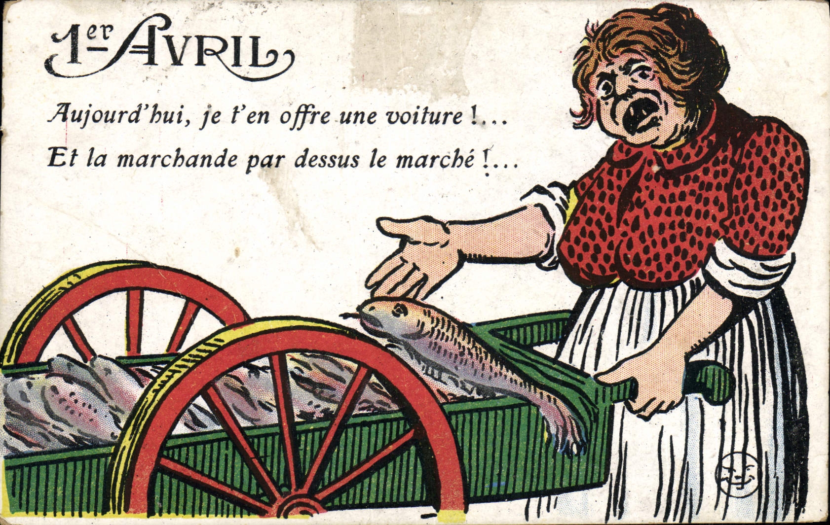 CPA Fantaisie Illustrateur Femme 1er Avril Poisson 