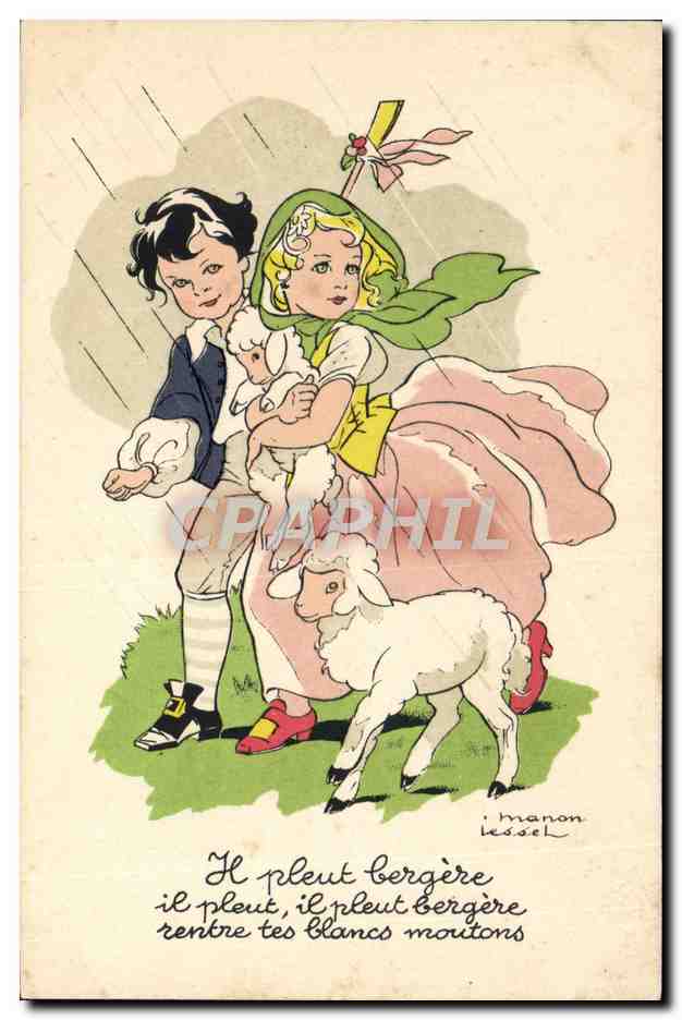 CPA Fantaisie Illustrateur Enfants Bergere Mouton