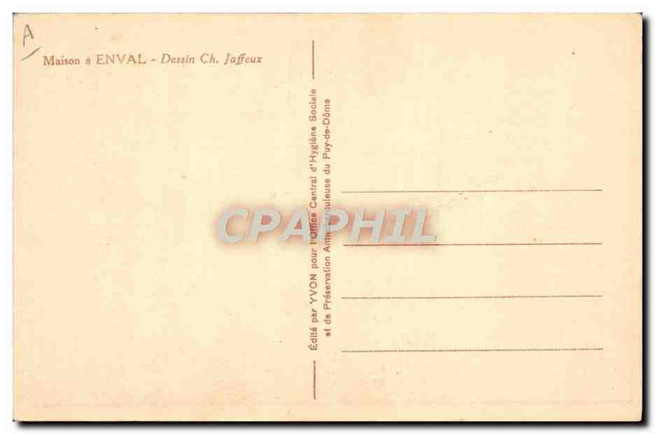 Maison à Enval — Dessin Ch. Jaffeeux — Éditeur Yvon pour l'Hygiène Sociale du Pay-de-Dôme — Rückseite