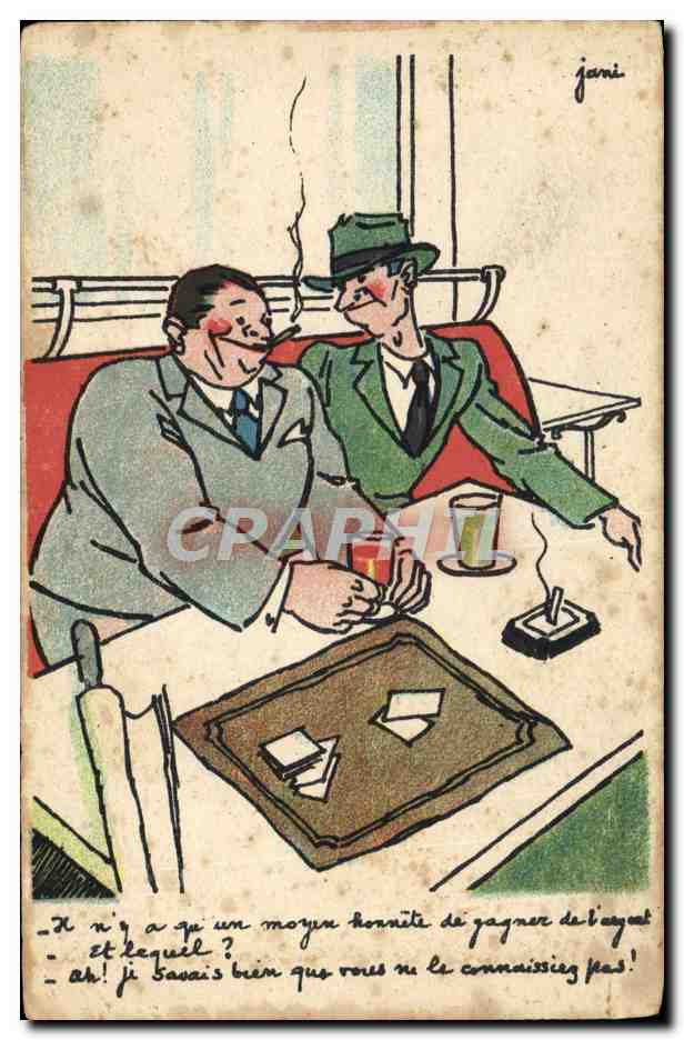 Deux hommes en conversation dans un café — dessin de Jéni — Collection Humoristique 12, Noël, Paris
