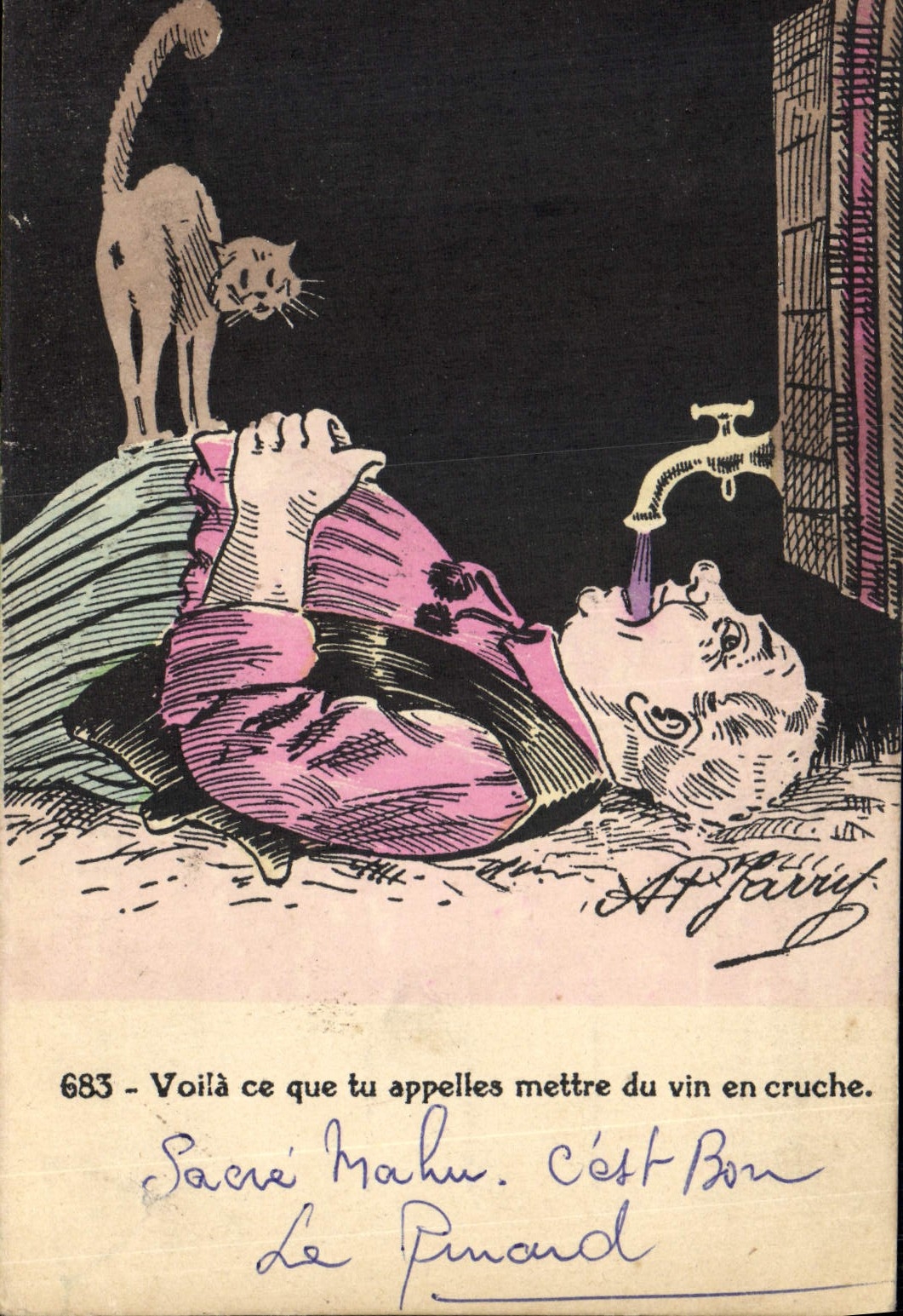 CPA Fantaisie Illustrateur Homme Chat 