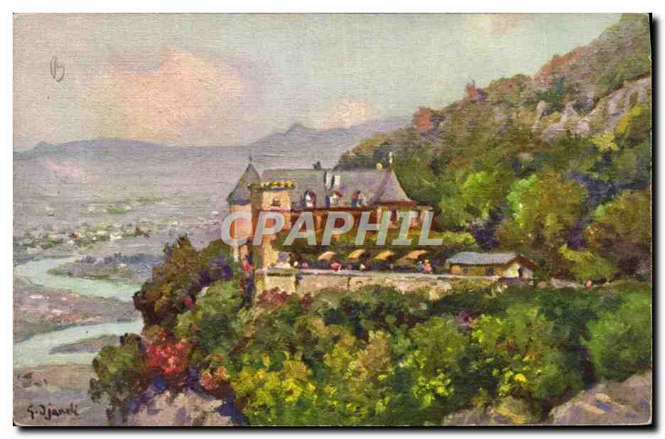 CPA Fantaisie Illustrateur Le chateau de Monnetier et la vallee