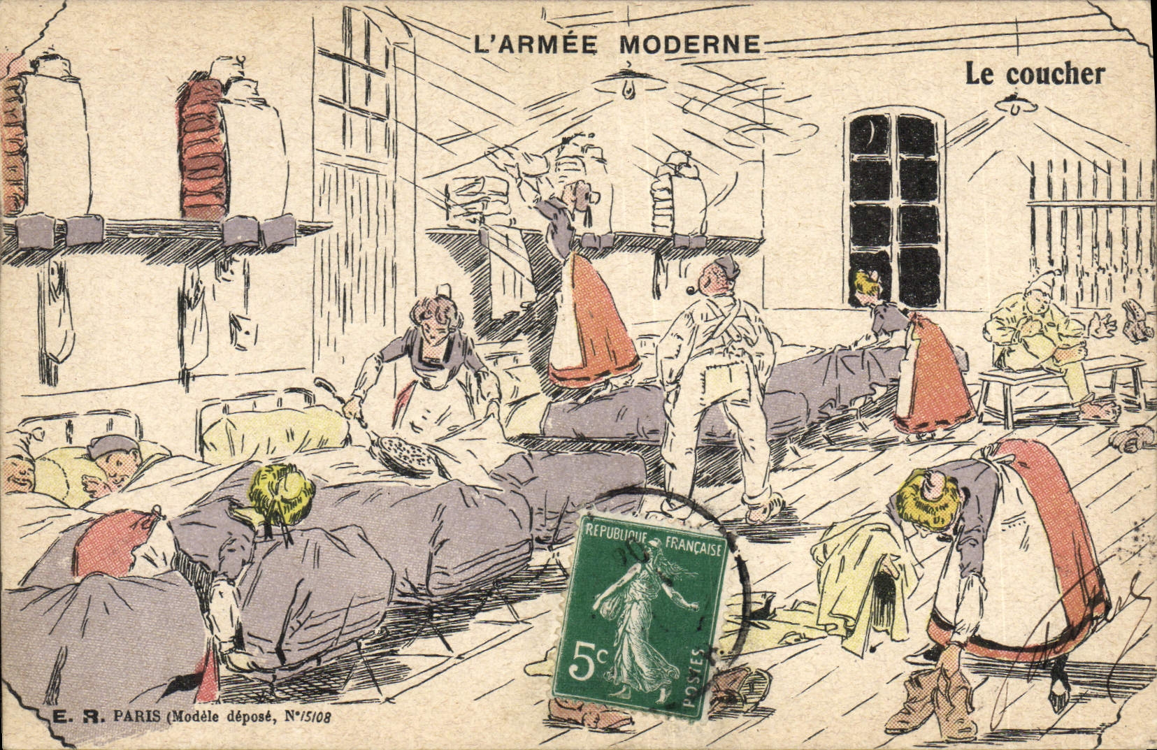 L'ARMÉE MODERNE — Le coucher — E.R. PARIS (Modèle dépôt, N°15108)