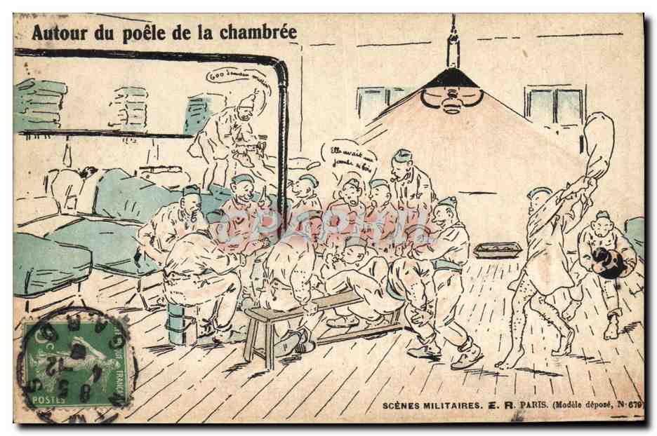 Autour du poêle de la chambrée — Scènes militaires — E. R. Paris, N° 679