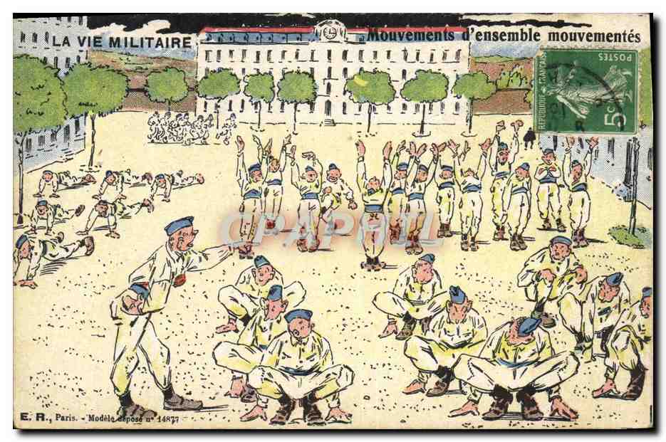 Soldats en exercice — La Vie Militaire — E.R., Paris, Modèle déposé n° 14877