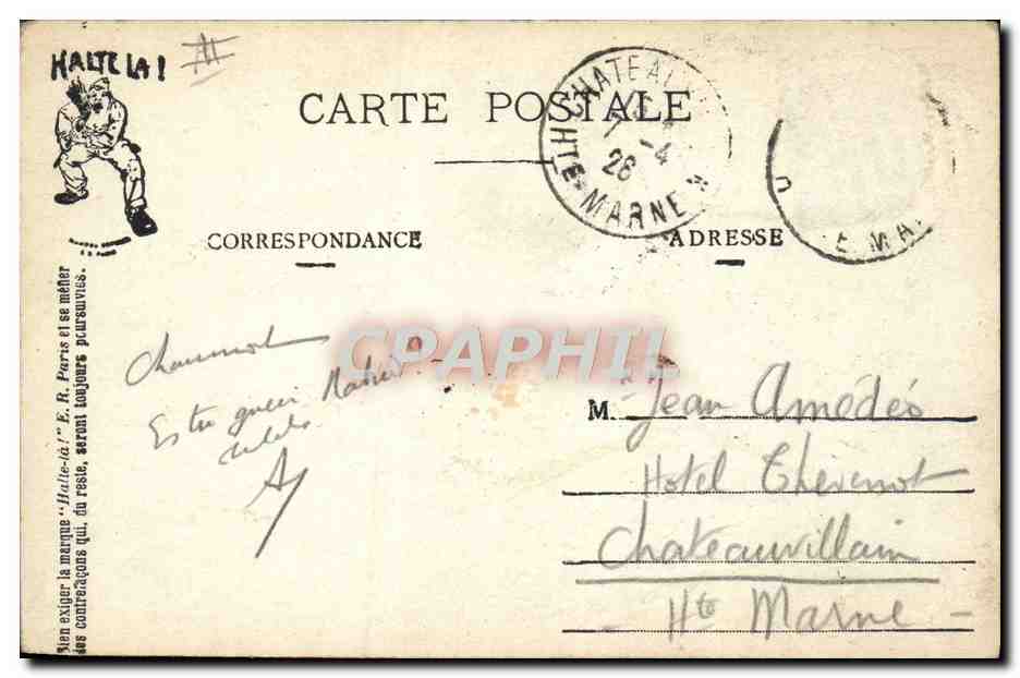 Carte postale satirique — Mes ustensiles et fourbis militaires — éditée par Halte-là ! E.R. Paris (N° disparu) — Reverso