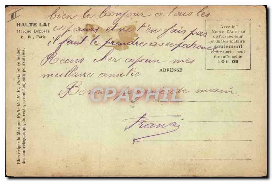 La vie militaire — Halte au falot !!! — E. R. Paris, n° 14.877 — Reverso