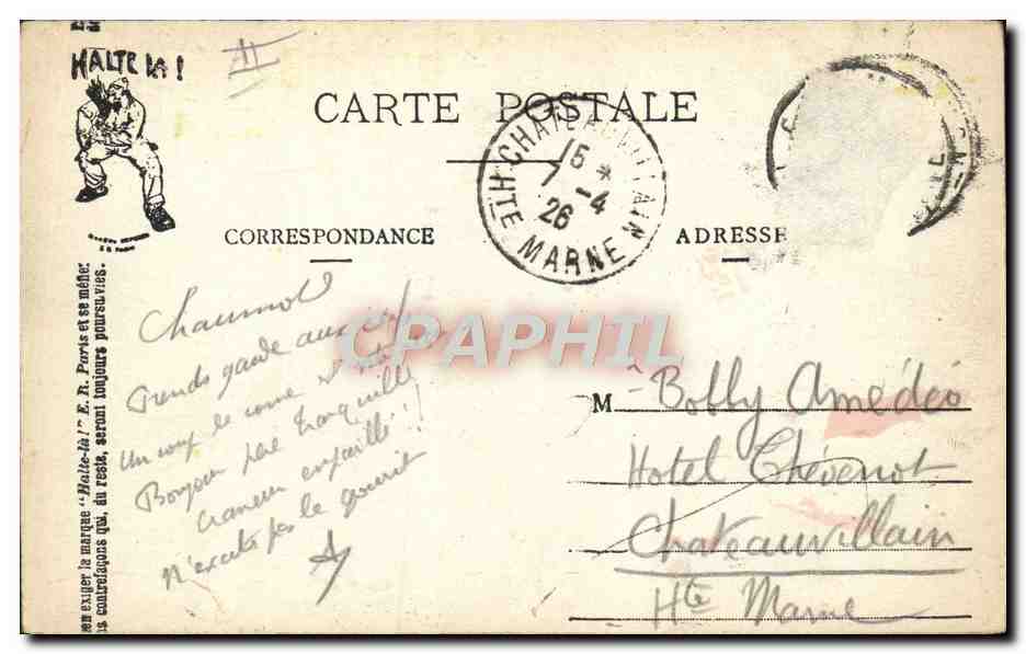 Mes ustensiles et fourbis militaires — HALTE-LÀ ! E.R. Paxis (N° diponi) — Verso