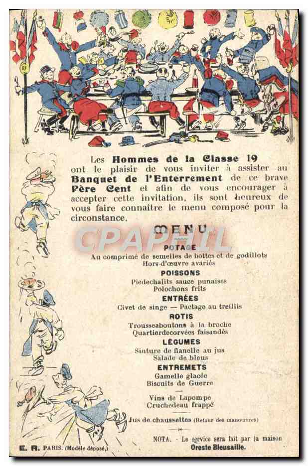 CPA Militaria Menu Les hommes de la classe 19