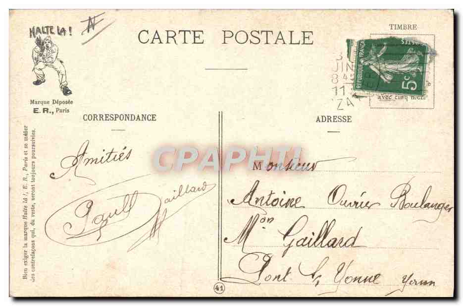 CPA Militaria Menu Les hommes de la classe 19 — Verso