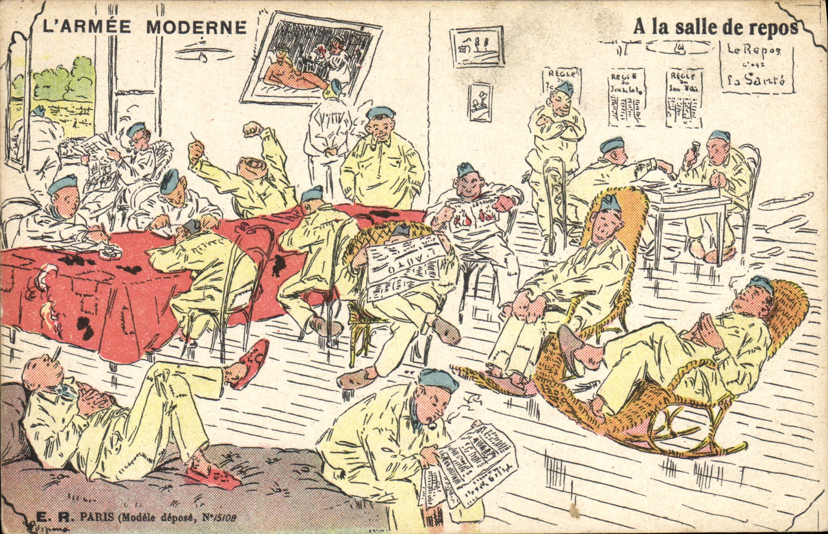 L'ARMÉE MODERNE — A la salle de repos — E.R. PARIS (Modèle déposé, N°2109)