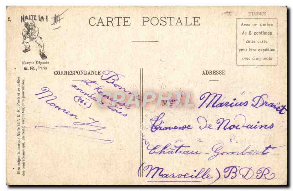 Scènes Militaires — A la Douche — E.R., Paris, Modèle déposé n°14877 — Reverso